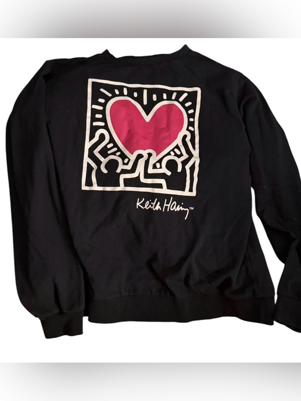 Keith Haring Soft Fleece Lounge Set Long Sleeve Crewneck & Joggers Black Small
